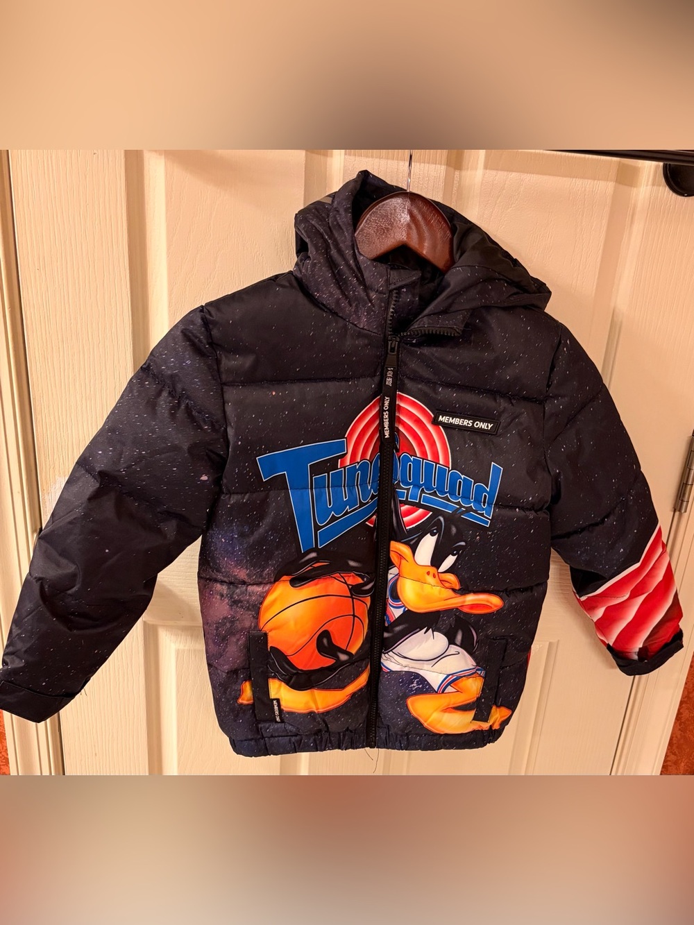 Space Jam Members Only Kids Puffer Jacket, Size 6. Tune Squad Daffy, Bugs Bunny